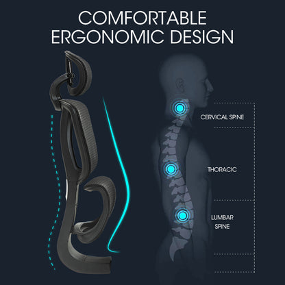 Fortia Ergonomic Desk Chair – Black Mesh, Lumbar Support, Recline & Headrest