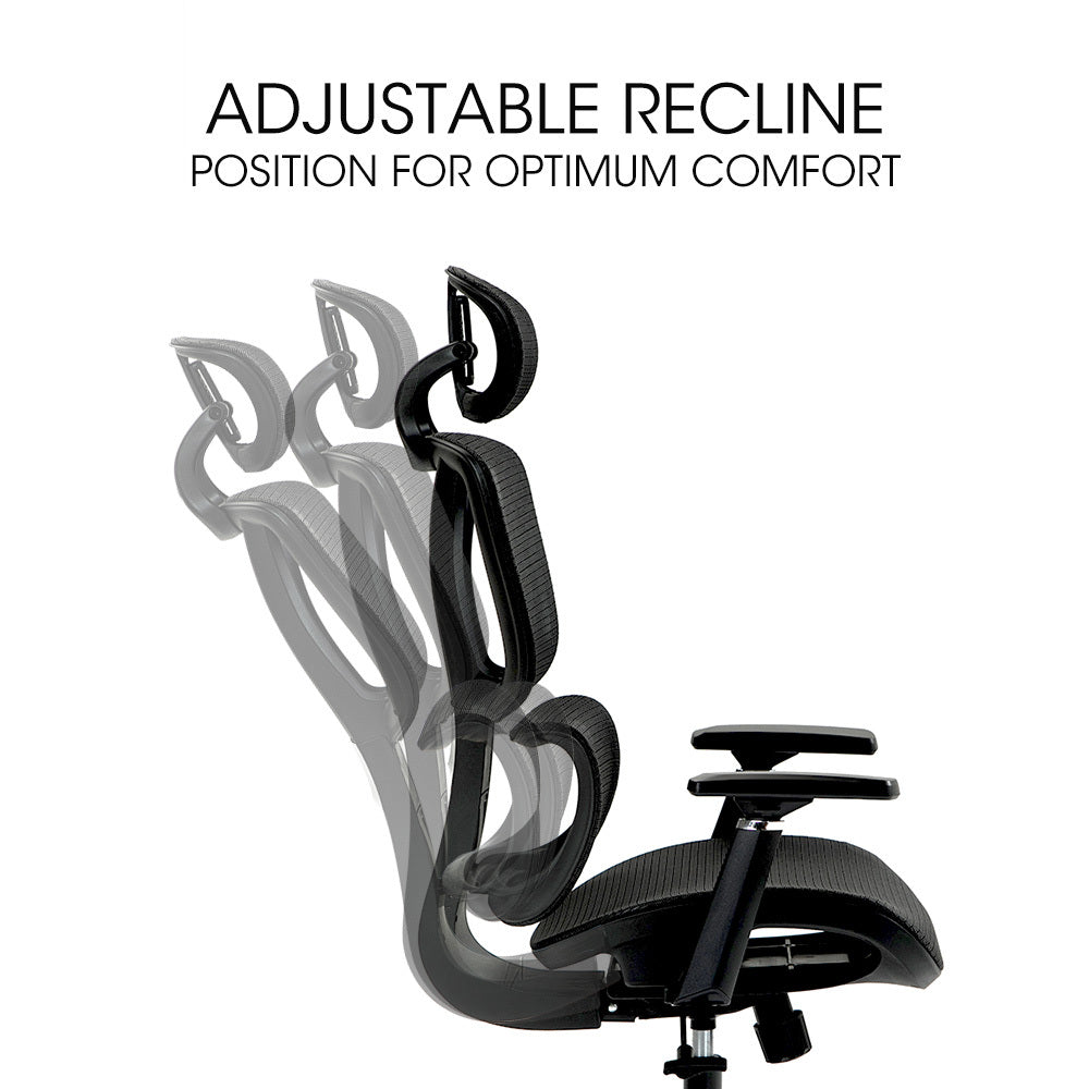 Fortia Ergonomic Desk Chair – Black Mesh, Lumbar Support, Recline & Headrest