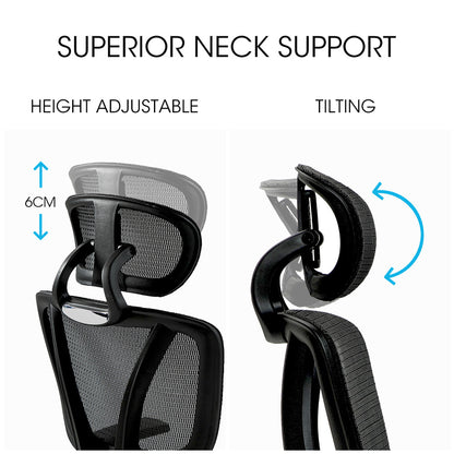 Fortia Ergonomic Desk Chair – Black Mesh, Lumbar Support, Recline & Headrest