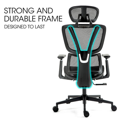 Fortia Ergonomic Desk Chair – Black Mesh, Lumbar Support, Recline & Headrest