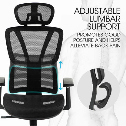 Fortia Ergonomic Desk Chair – Black Mesh, Lumbar Support, Recline & Headrest