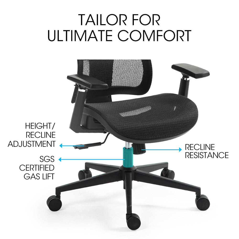 Fortia Ergonomic Desk Chair – Black Mesh, Lumbar Support, Recline & Headrest