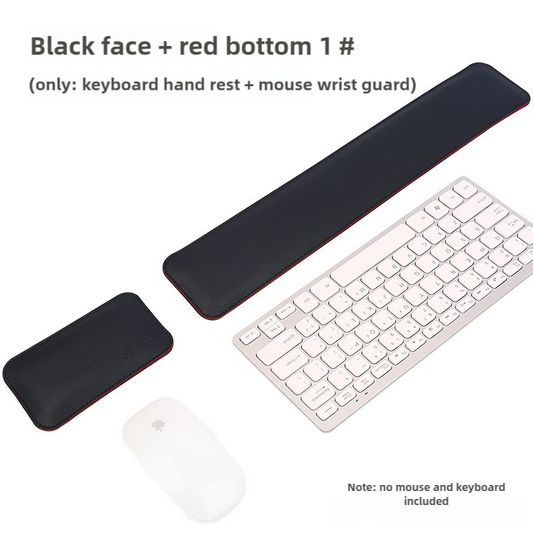 Black & Red PU Leather Keyboard & Mouse Wrist Rest Set