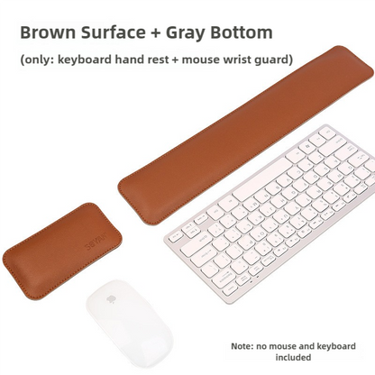 Brown & Grey PU Leather Keyboard & Mouse Wrist Rest Set