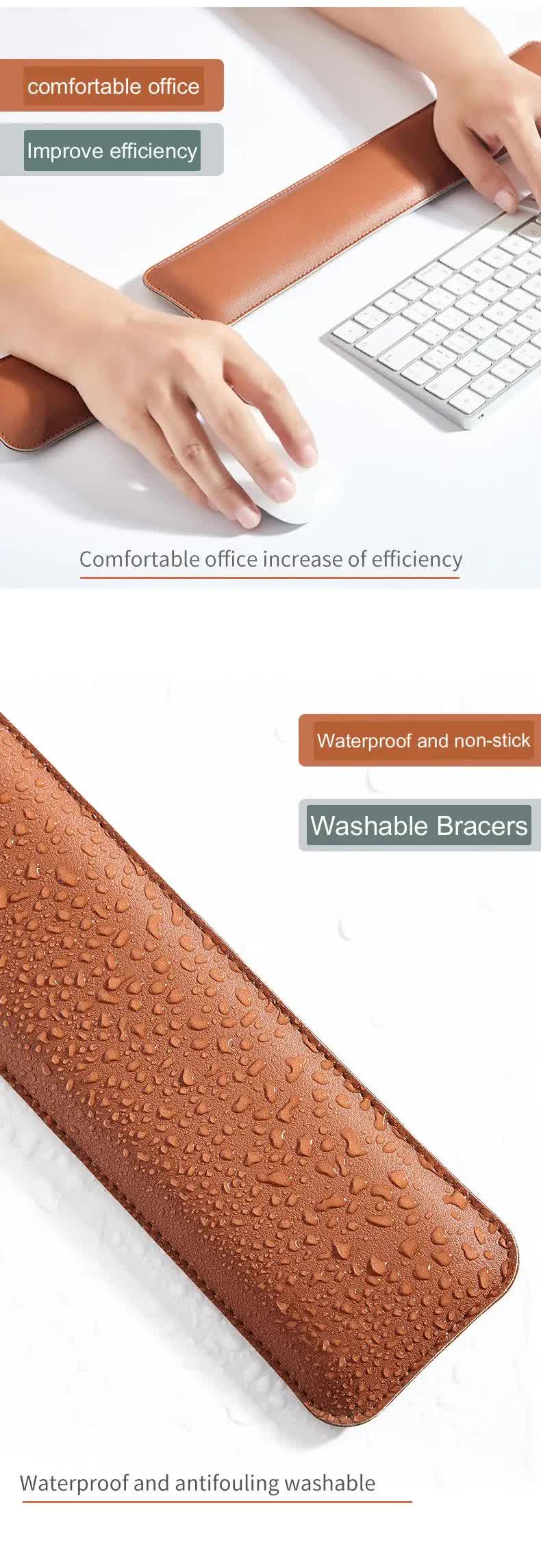 Brown & Grey PU Leather Keyboard & Mouse Wrist Rest Set