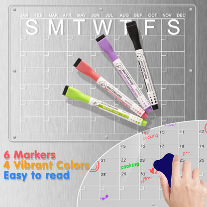 Magnetic Acrylic Fridge Calendar & Memo Board Set - Dry Erase Planner with Markers & Eraser(43*30cm 3mm)