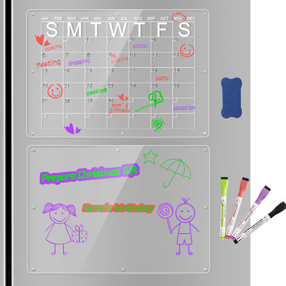 Magnetic Acrylic Fridge Calendar & Memo Board Set - Dry Erase Planner with Markers & Eraser(43*30cm 3mm)